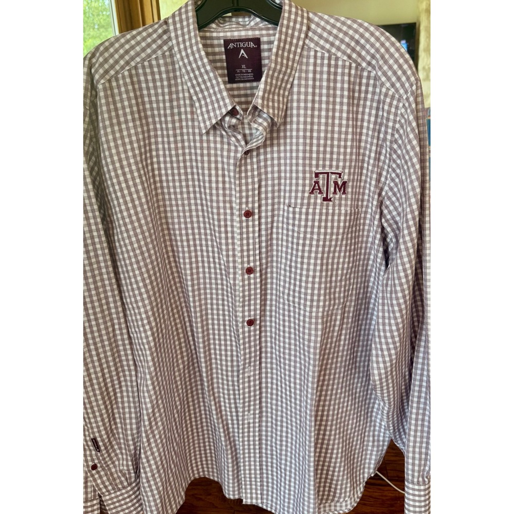 Antigua Texas A&M Aggies Gingham Button Down Shirt XL Maroon White